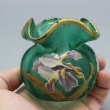 old small frosted glass ball vase floral art nouveau decor legras mont