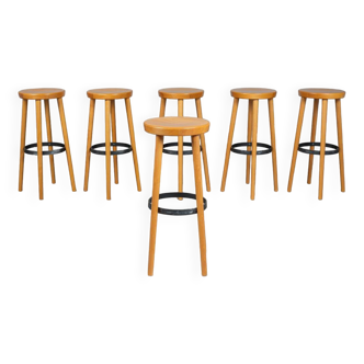 Set of 6 Scandinavian wooden bar stools