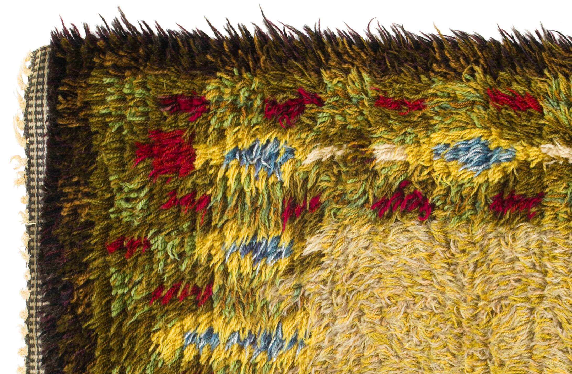 Scandinavian 20th century vintage rya rug. 97 x 60 cm (38.19 x 23.62 in).