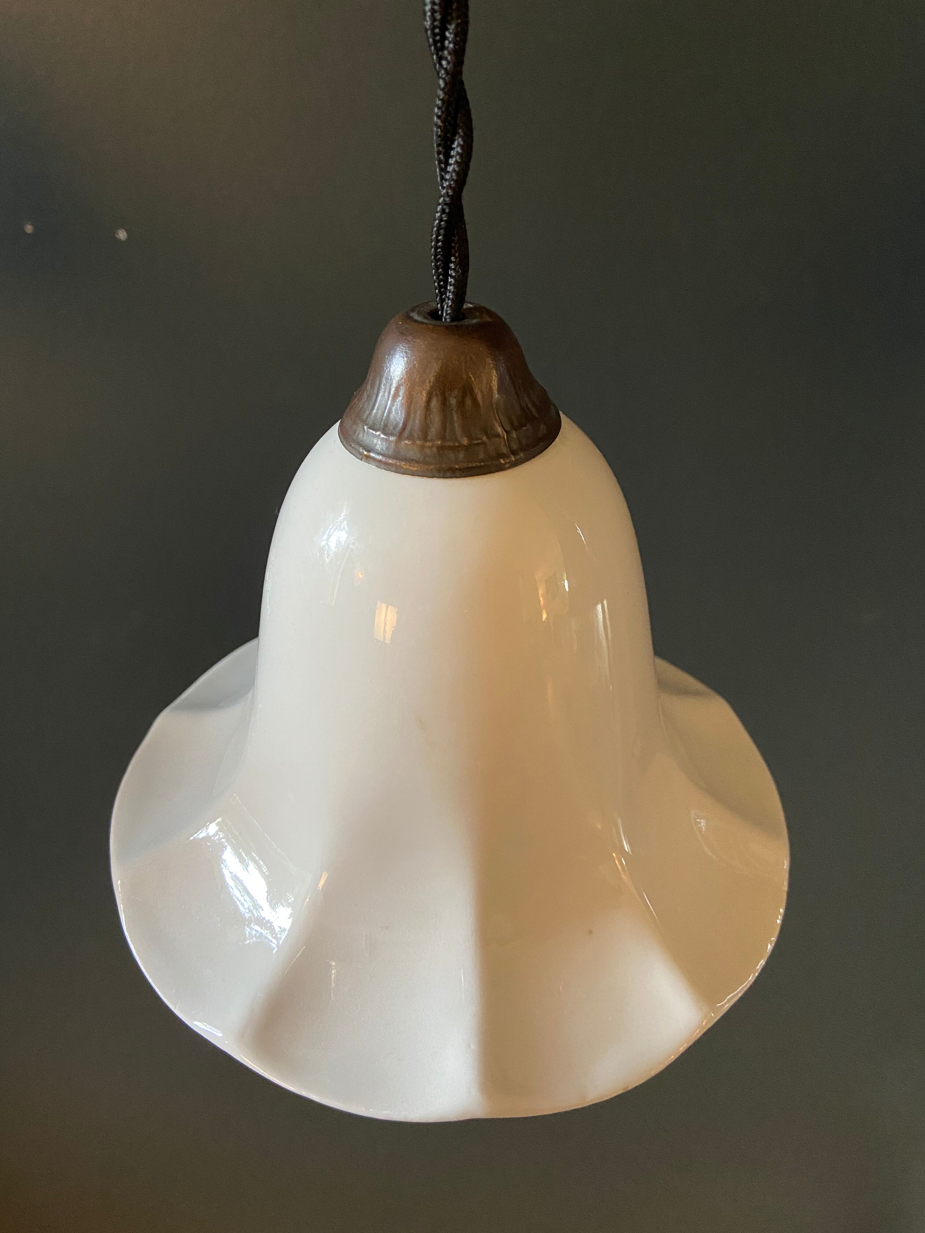 Pair of antique porcelain pendant lamps