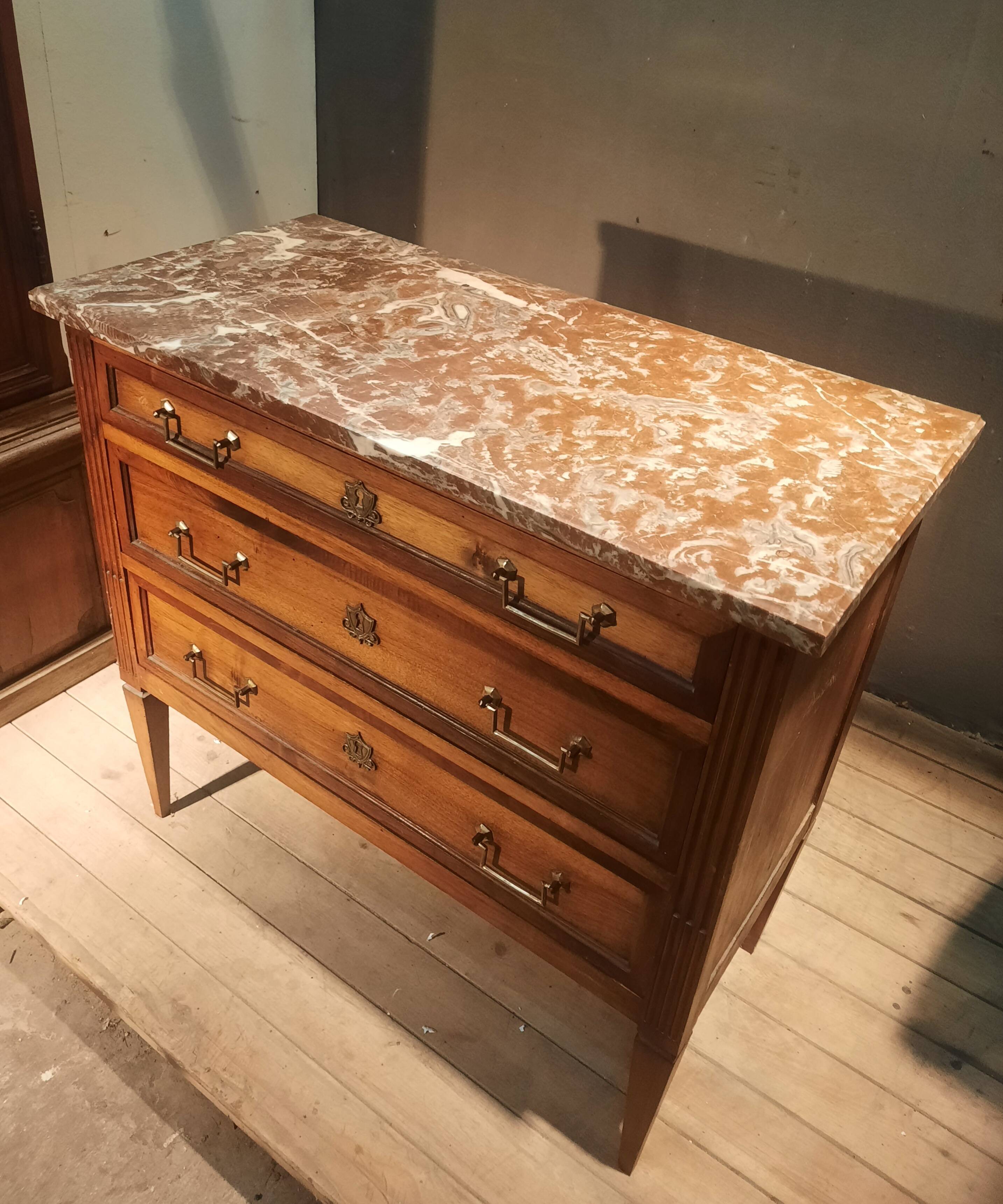 Louis XVI style chest of drawers with marble top