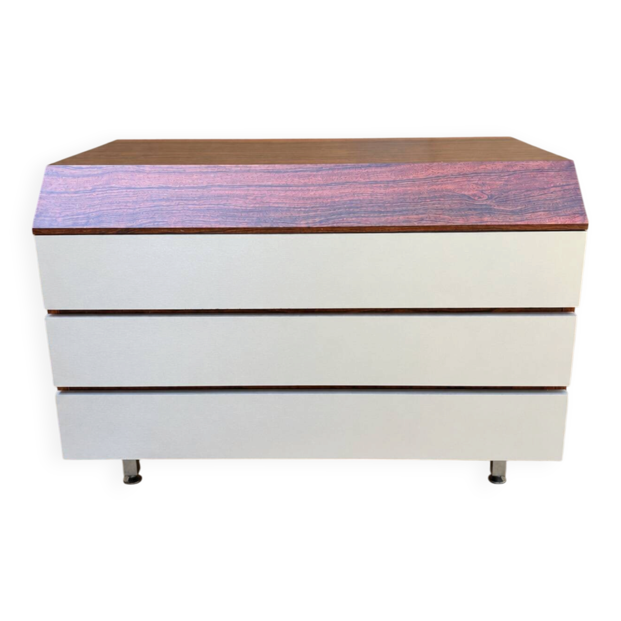 Vintage rosewood and brushed aluminium chest of drawers