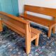 Pair of 1950s solid oak benches with backrests