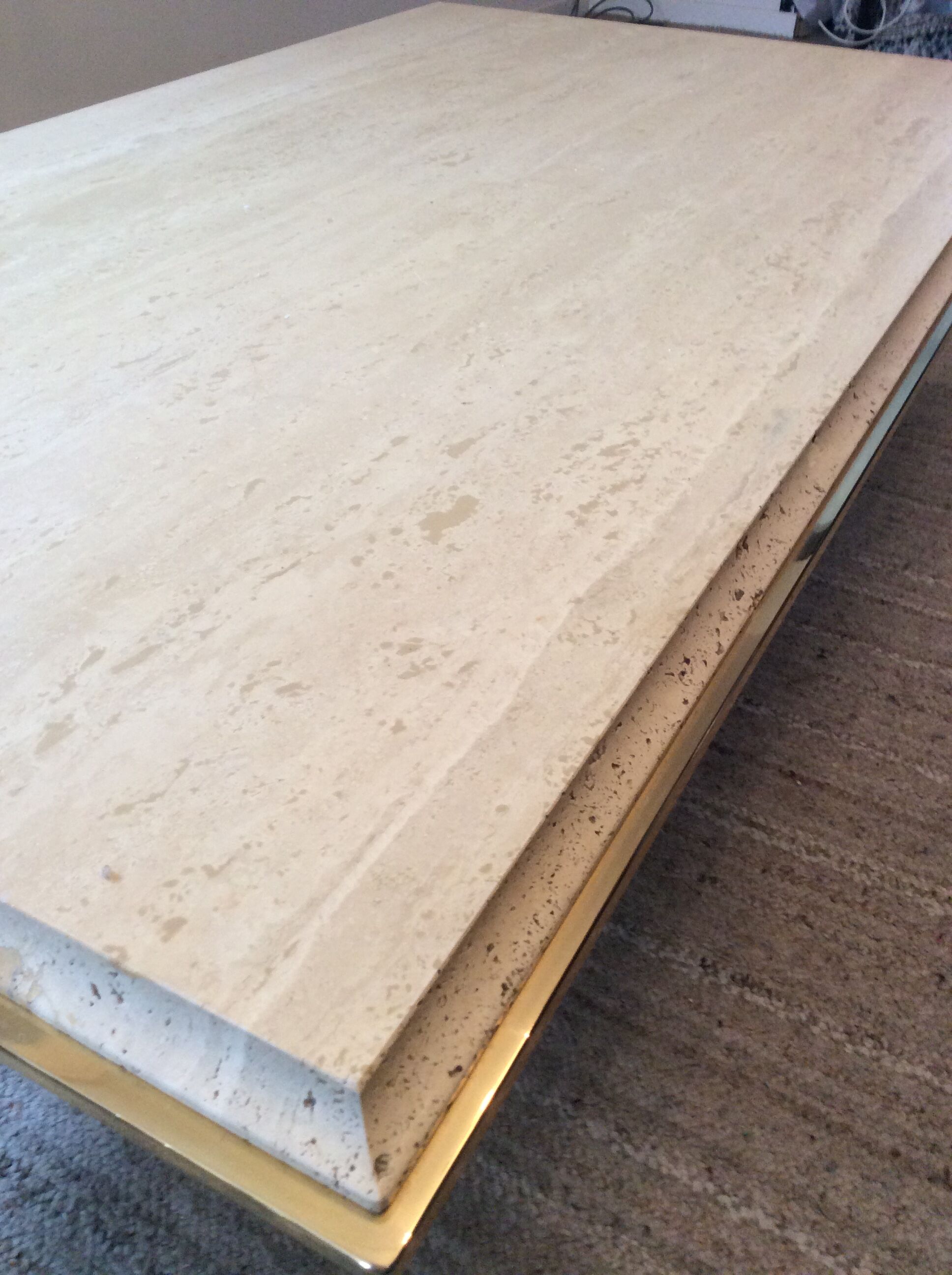 Travertine and brass coffee table by Fedam from the 70s