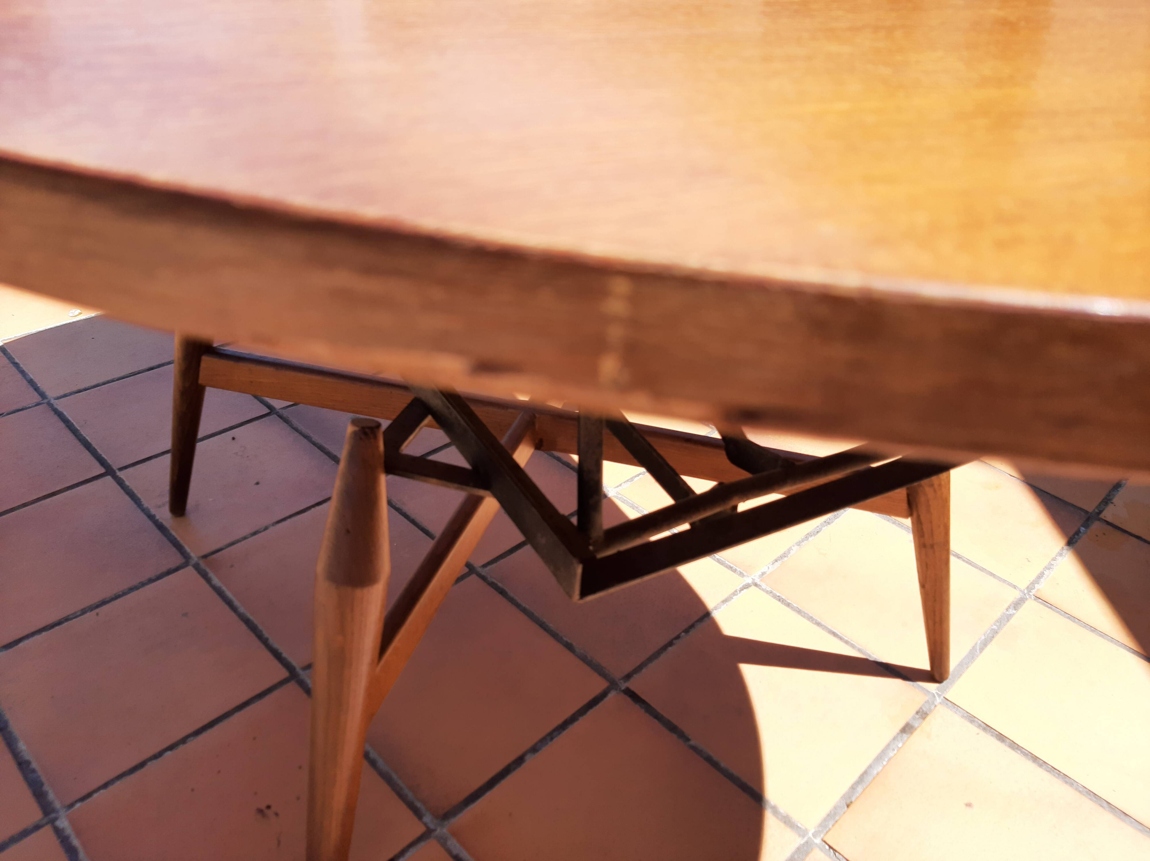 Vintage Scandinavian smorrebrod flip-up coffee table with system