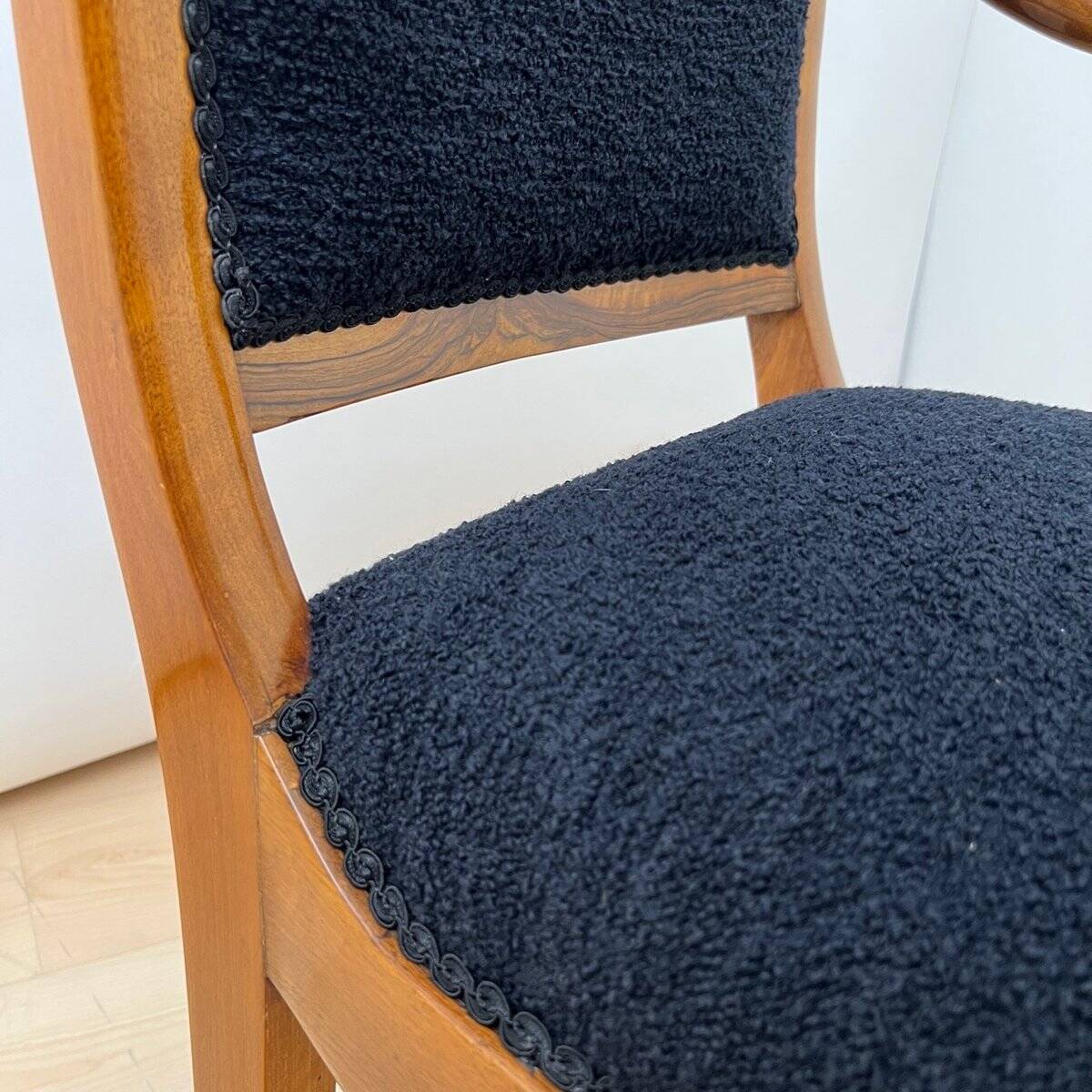 Biedermeier Armchair in Walnut & Black Boucle, South Germany, 1835