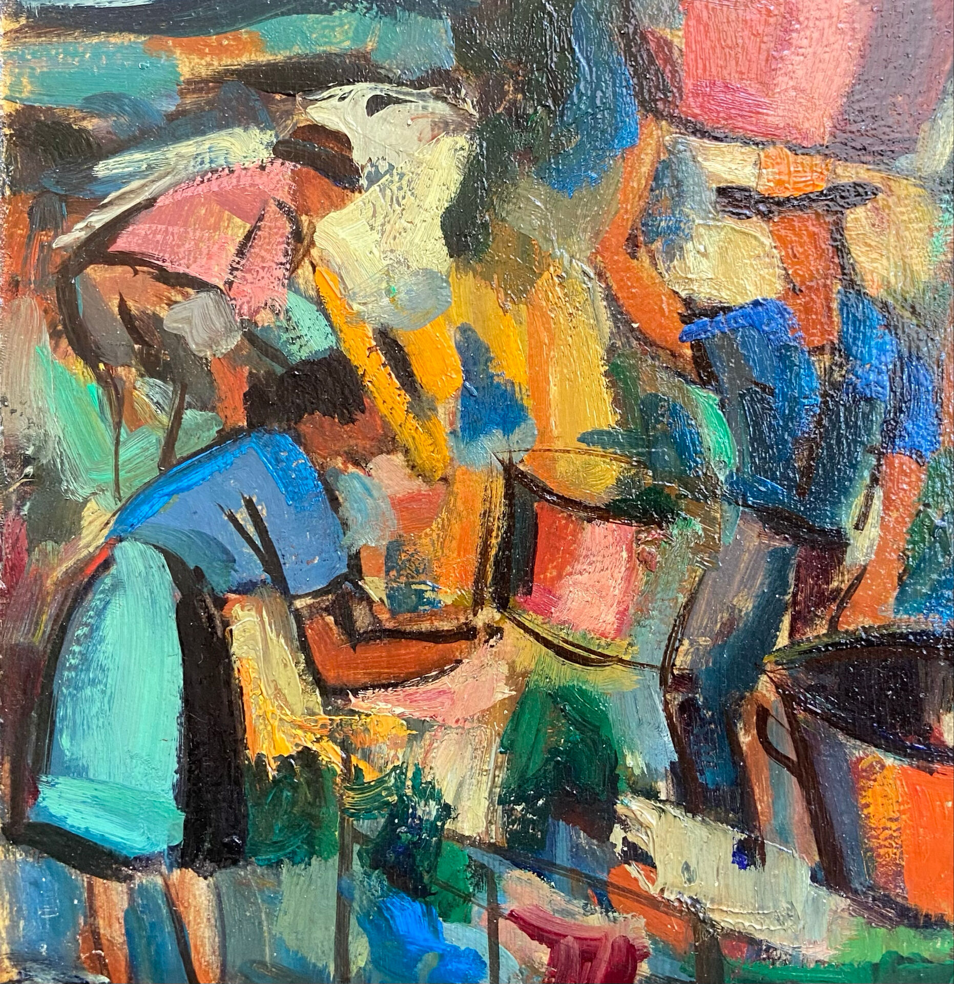 Huile sur carton signée Jean Hourrègue “Vendanges”