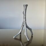 Brutalist "tree" candle holder in cast aluminum from the 70s