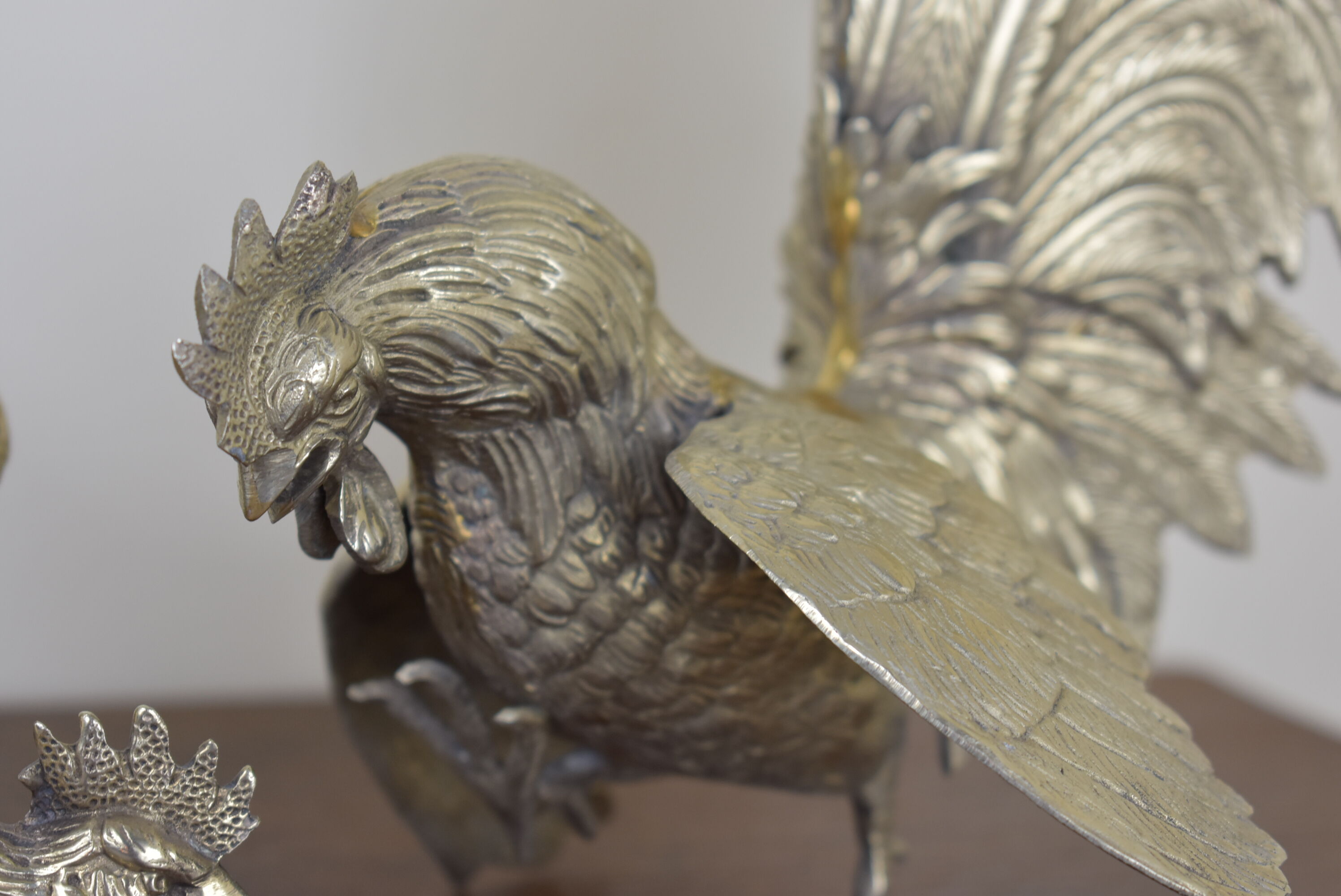 Pair of silver brass roosters