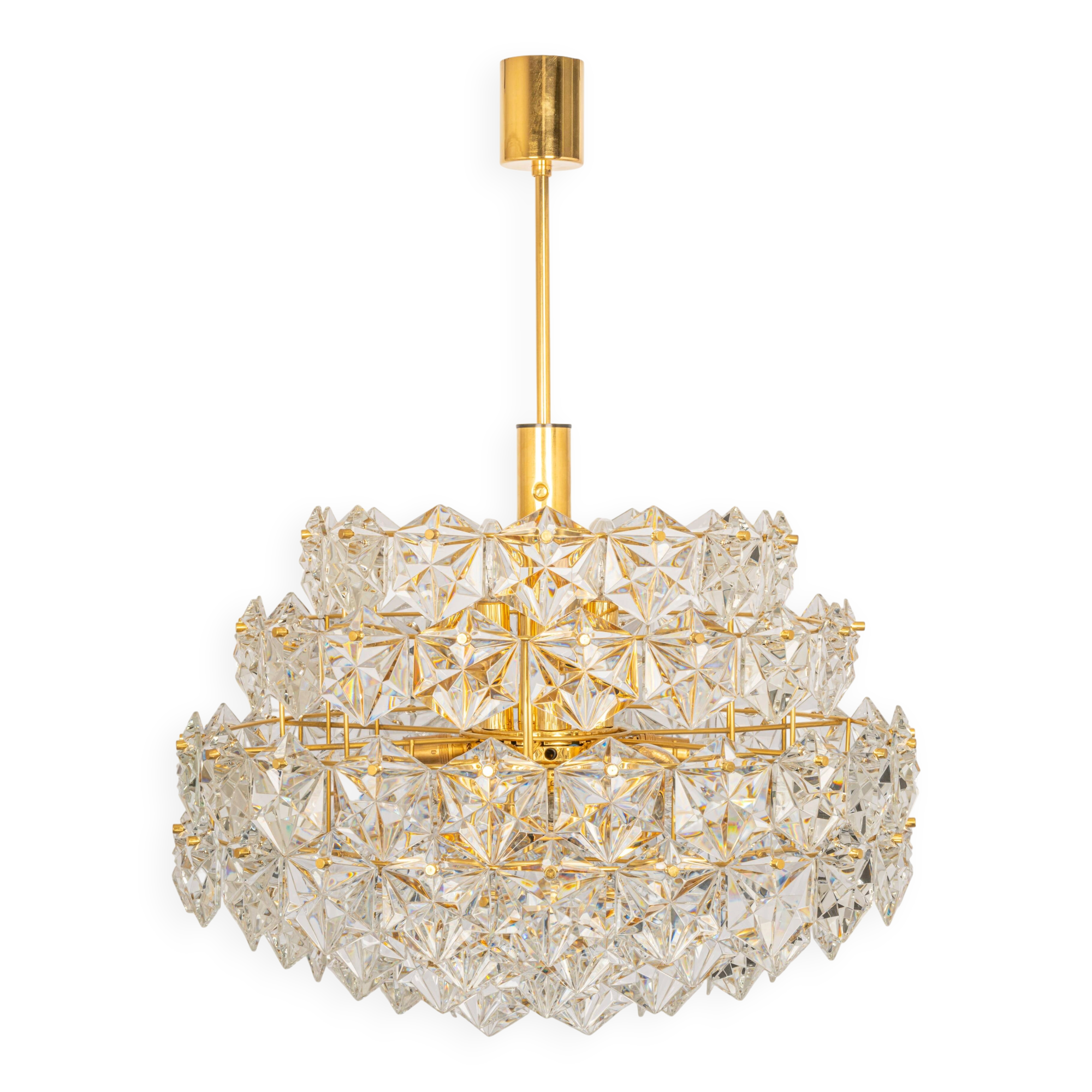 Chandelier, brass and crystal glass by Kinkeldey, Germany, 1970s.