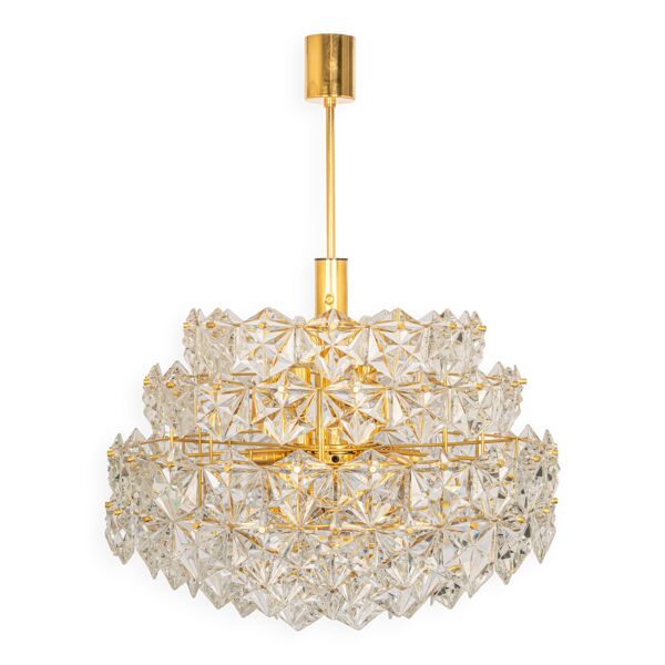 Lustre, laiton et verre cristal par Kinkeldey, Allemagne, années 1970 — Beyit