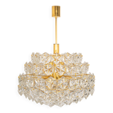 Chandelier, brass and crystal glass by Kinkeldey, Germany, 1970s.