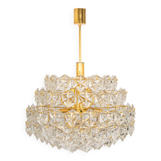 Chandelier, brass and crystal glass by Kinkeldey, Germany, 1970s.
