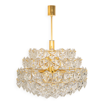 Chandelier, brass and crystal glass by Kinkeldey, Germany, 1970s.