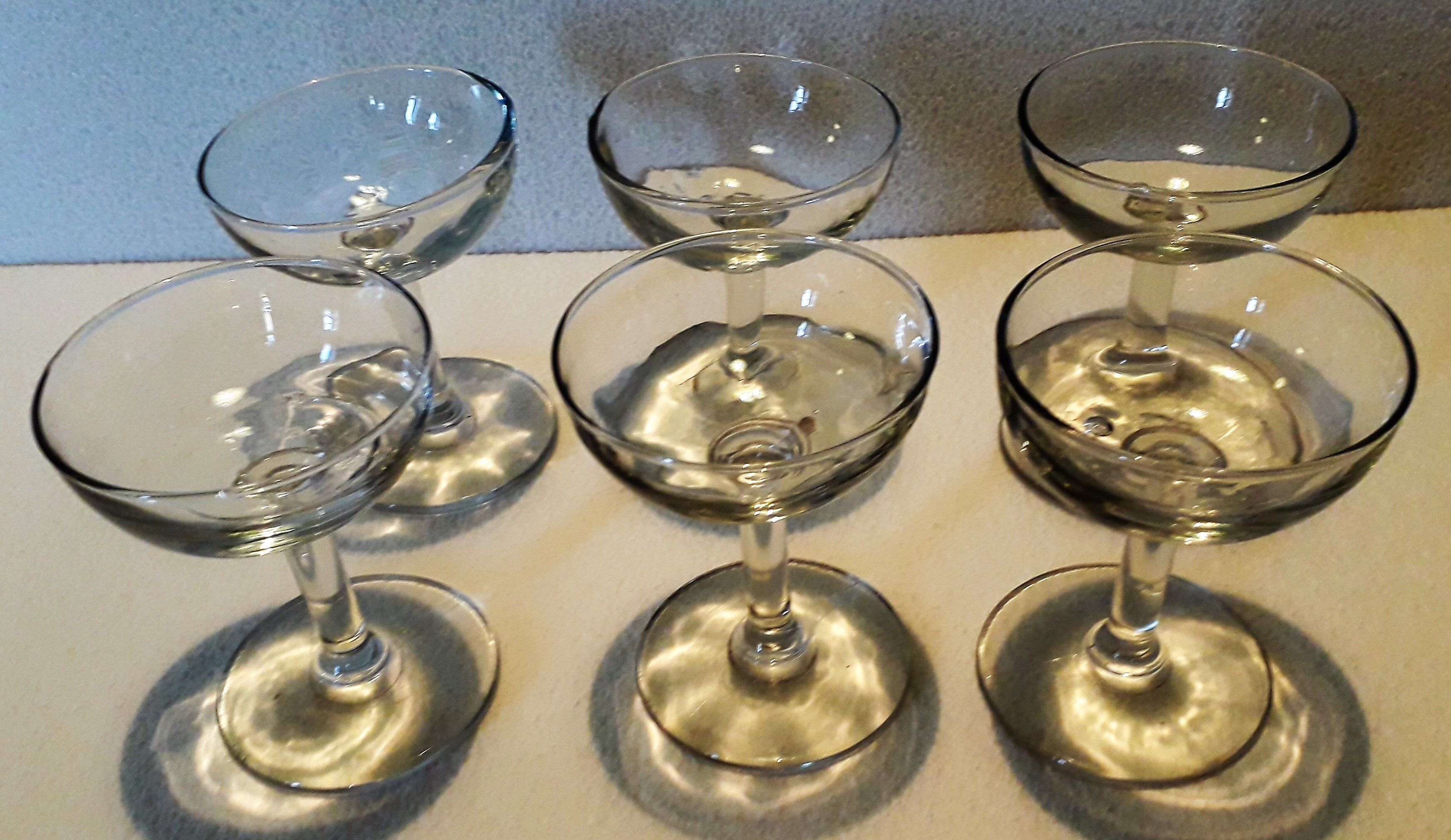 Six old blown glass champagne cups
