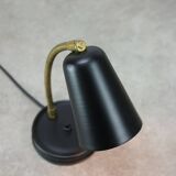 Mid-Century Italian Mini Gooseneck Table Lamp in Black and Brass