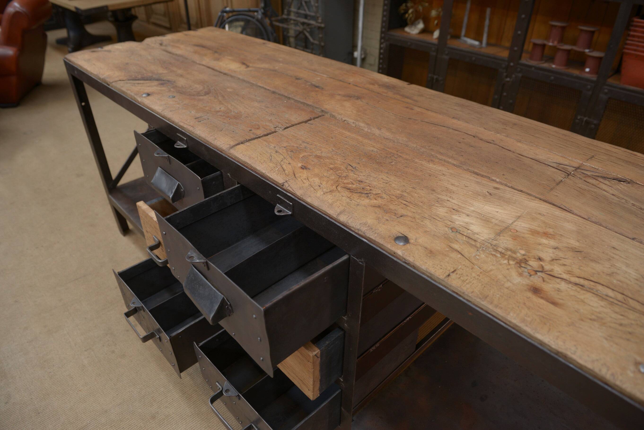 Industrial sideboard from metal and wood factory 1950