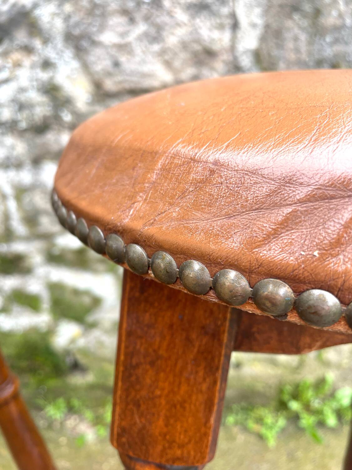 Pair of studded leather bar stools