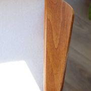 Vintage white armchairs natural wood buckle Scandinavian furniture