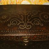 17th century studded leather travel trunk, richly decorated