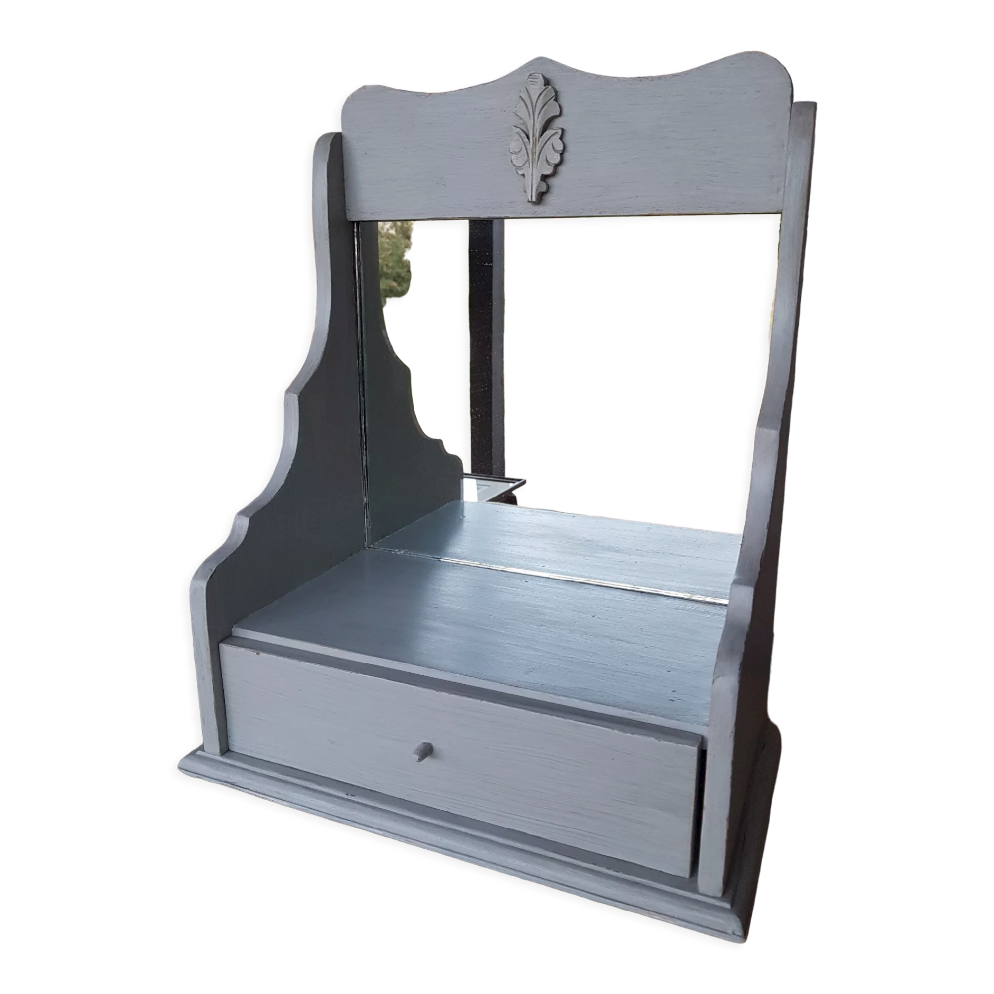 Patinated wooden mirror dressing table