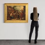 English painting oil on canvas genre scene from 18th century