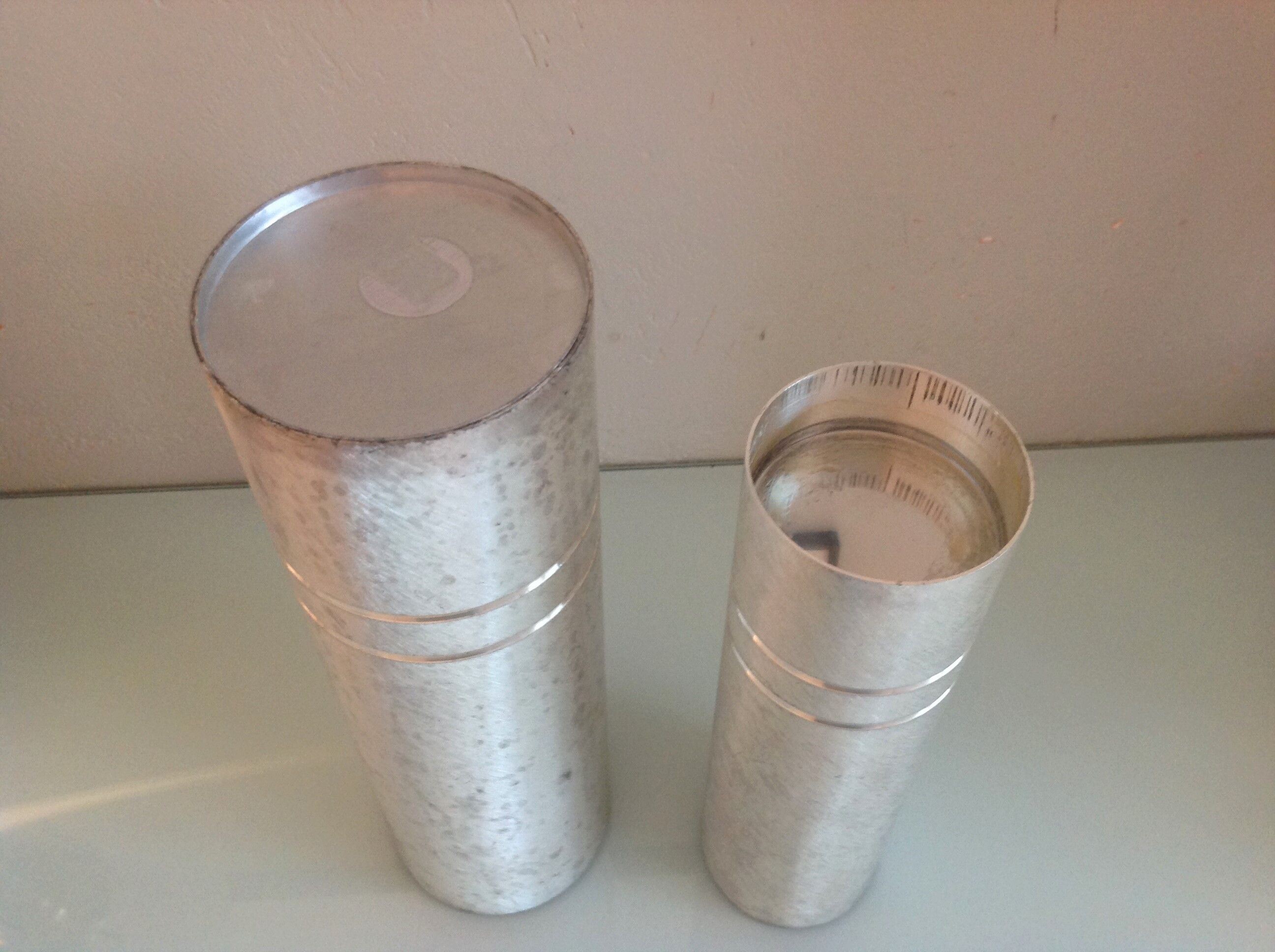 Pair of vases metal rolls brushed silver / vintage year old 70
