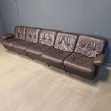 Modular vintage brown leather sofa, 1970s.