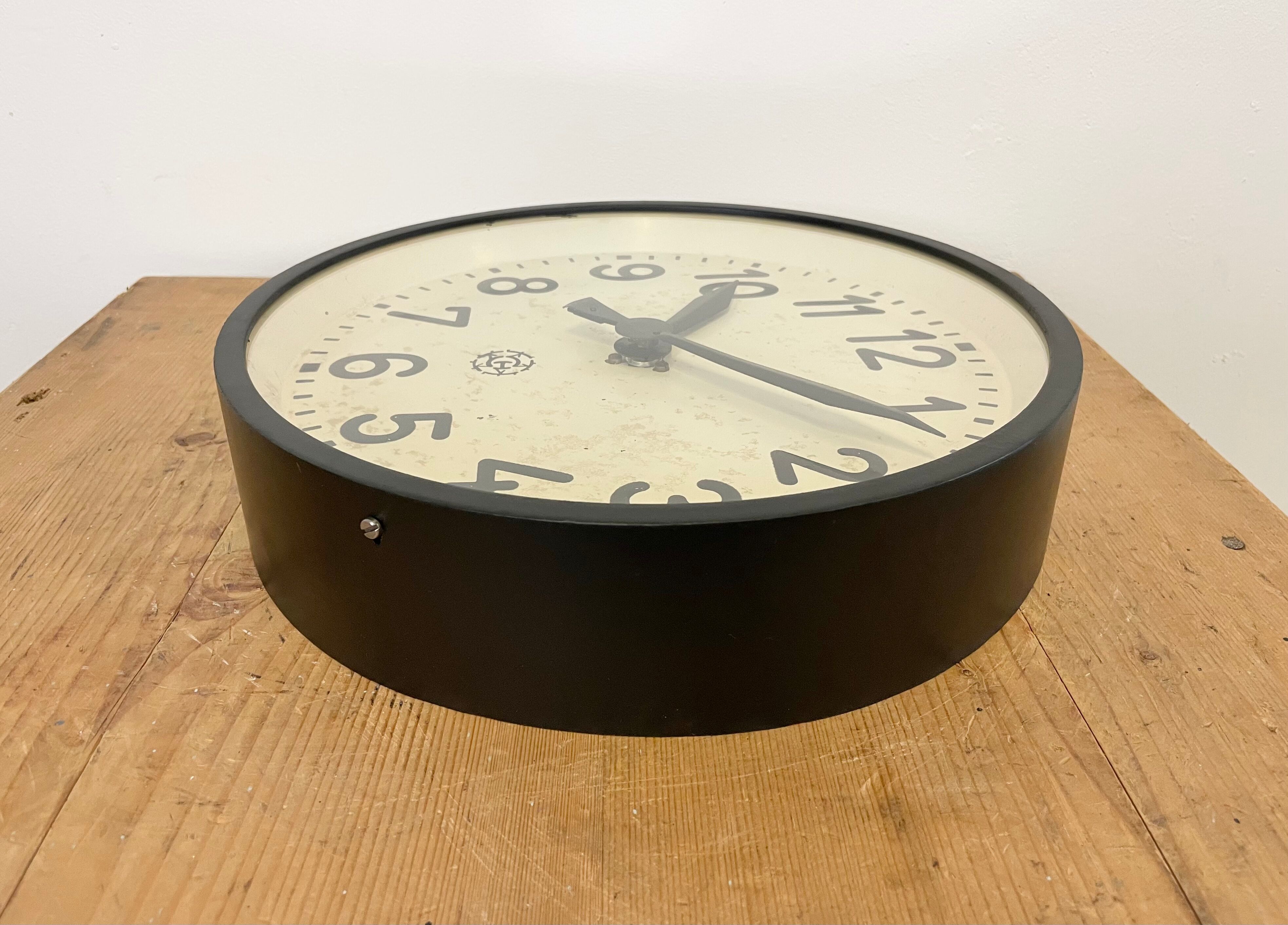 Industrial Black Factory Wall Clock From Chronotechna, 1950s