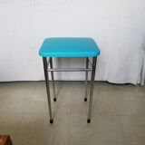 Vintage chromed stool in turquoise blue skai