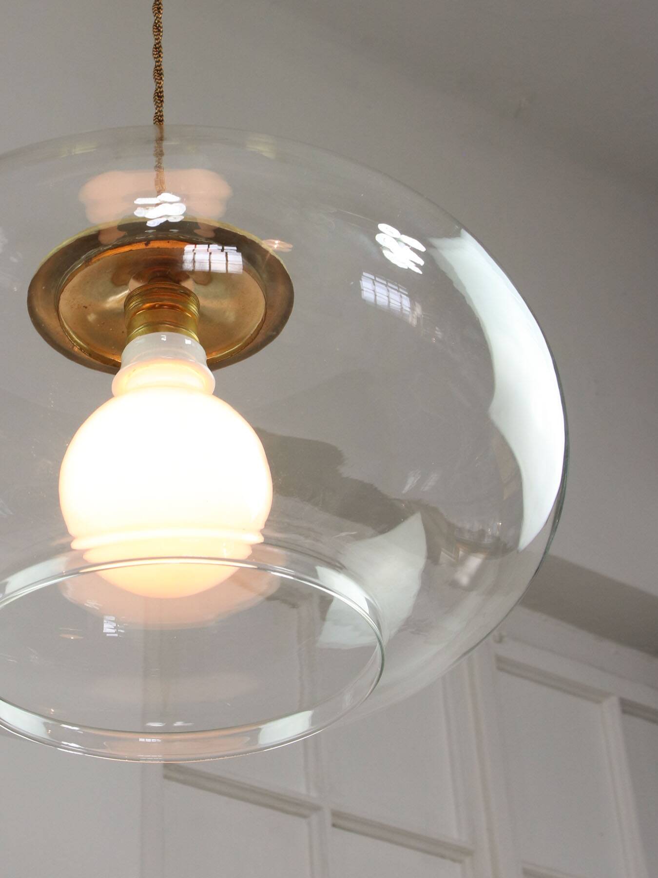 Italian Mid-Century Glass and Brass Pendant Lamp