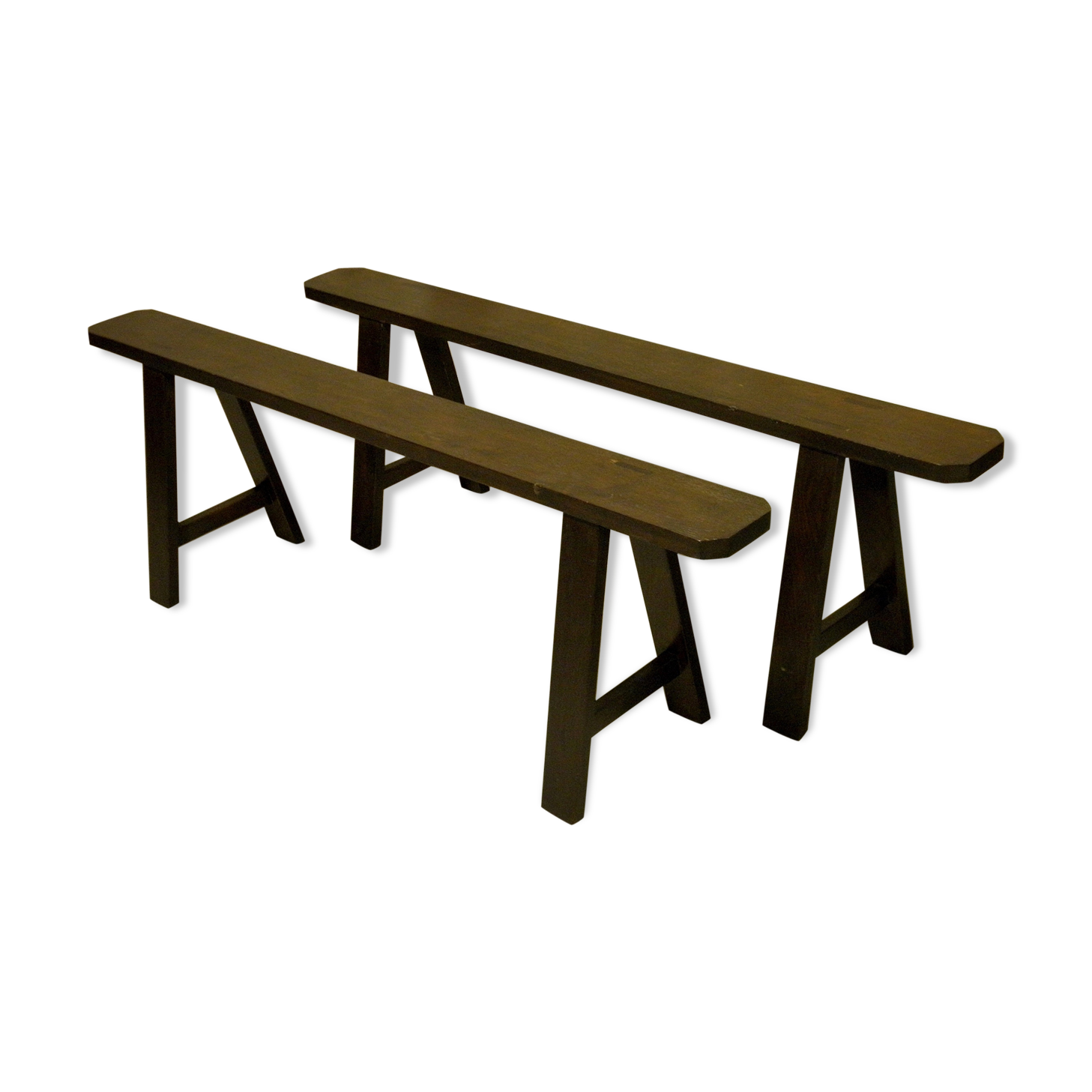 Pair of benches of oak farm.