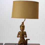 Paire de lampes  de table Bouddha en bois avec abat-jours