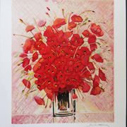 Michel Henry : Bouquet de coquelicots, sérigraphie originale signée