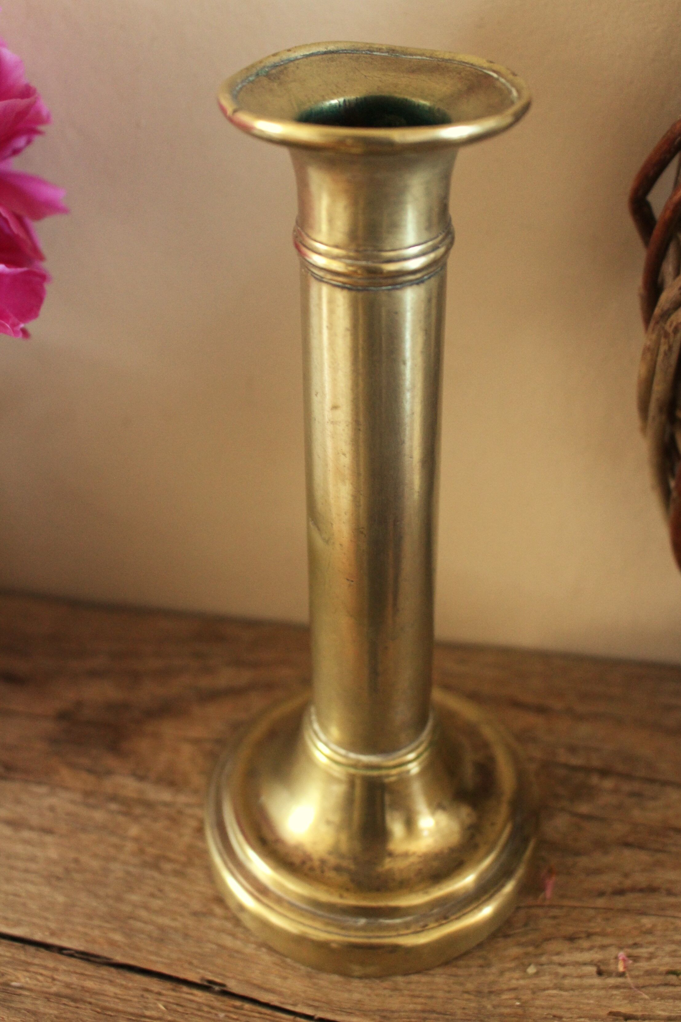Push-button brass torch candle holder