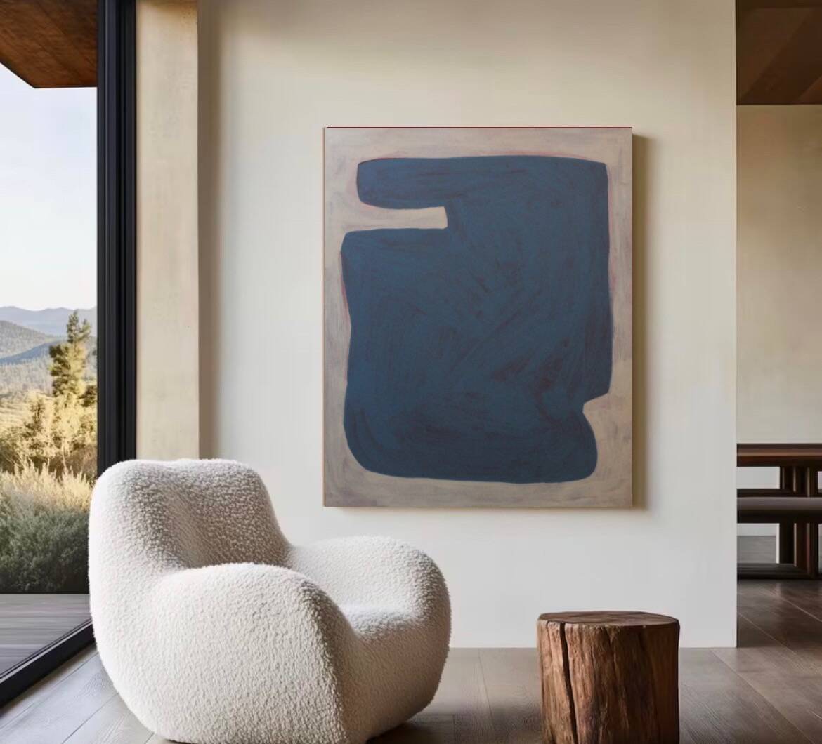 Organic blue-grey canvas 100x80cm