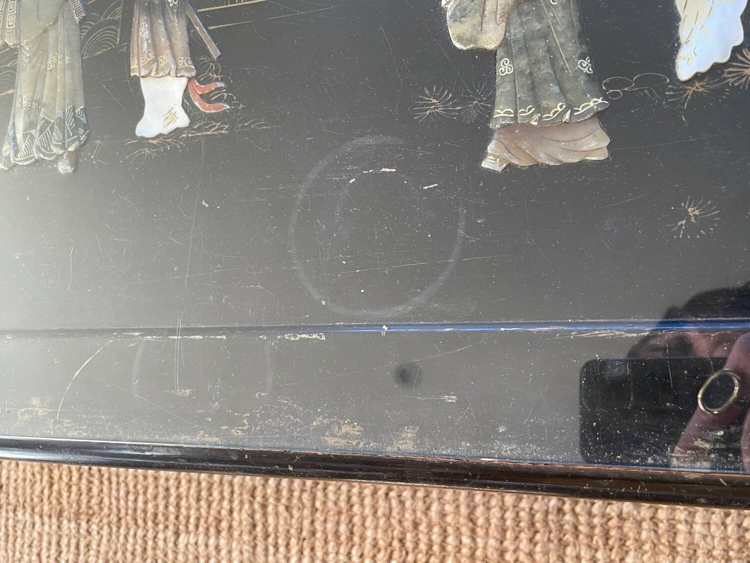 Carved wooden coffee table, Chinese craftsmanship.