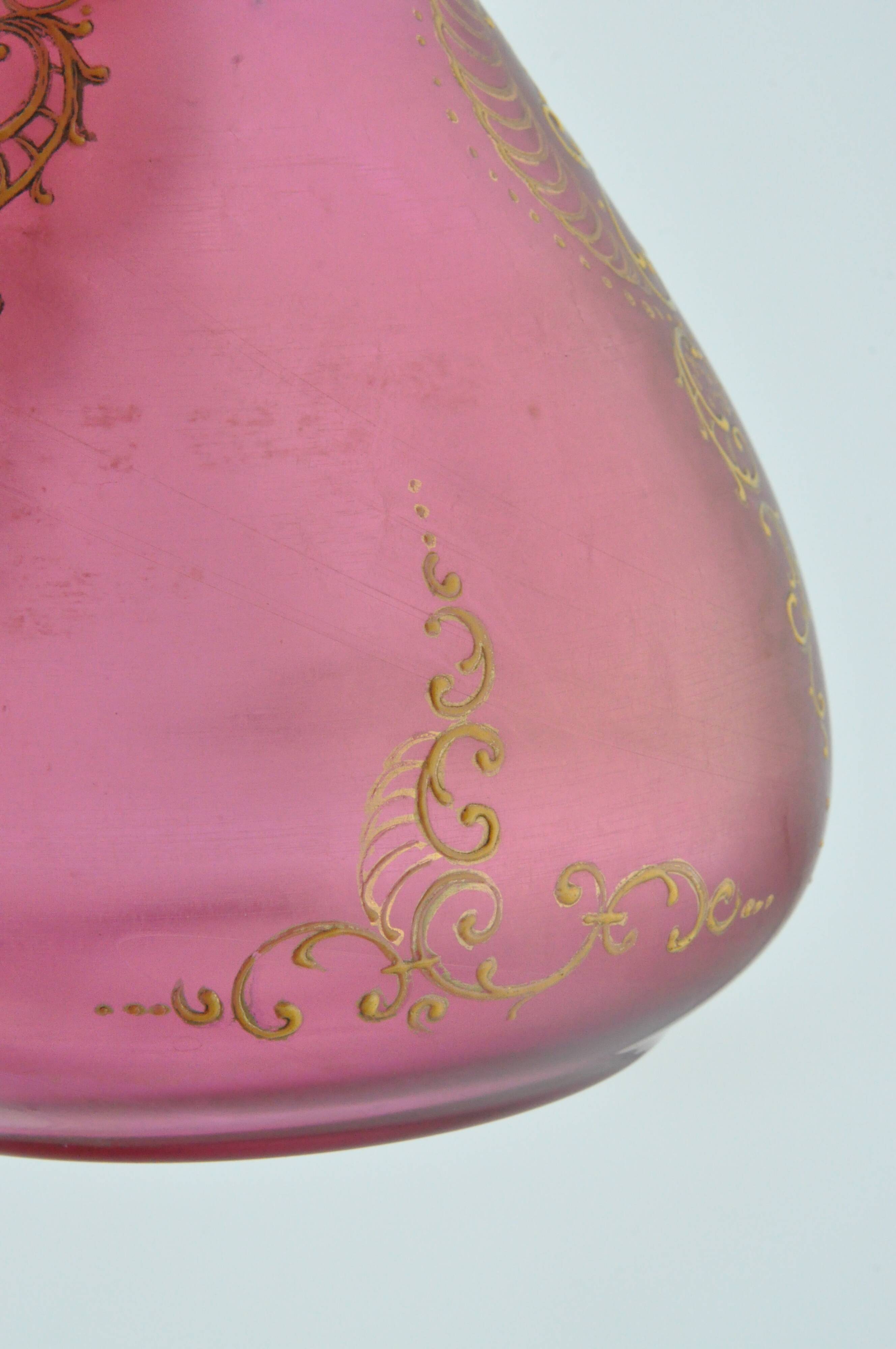 Old pair of vases glass paste enhanced with golden enamel art nouveau décor