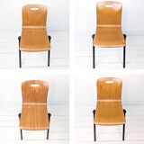 Set of 4 Stackable Chairs Industrial Mid Century Metal Dark Blue Pagholz Vintage Retro Chair