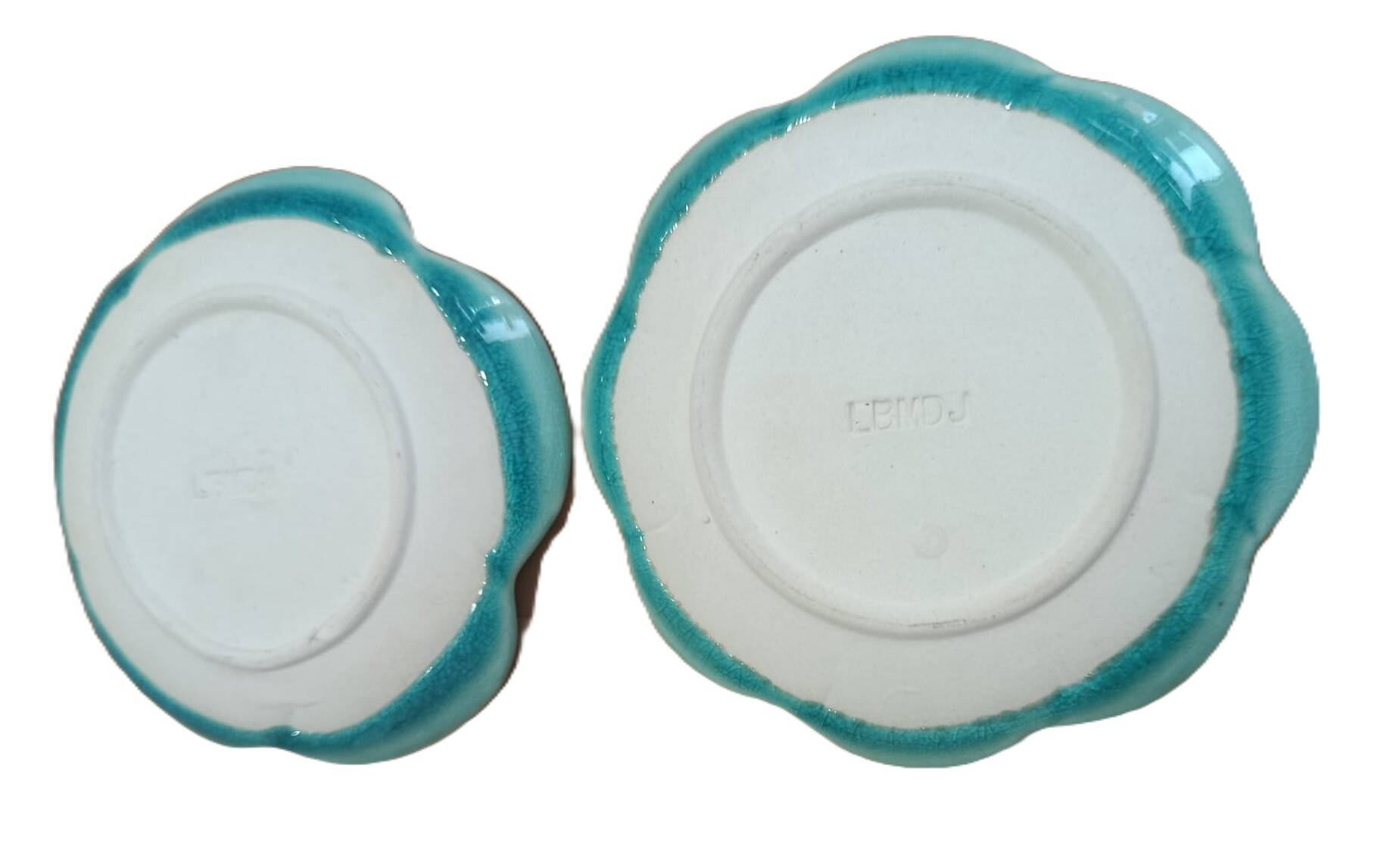 Pair of vintage turquoise flower bowls LBMDJ – 60s/70s