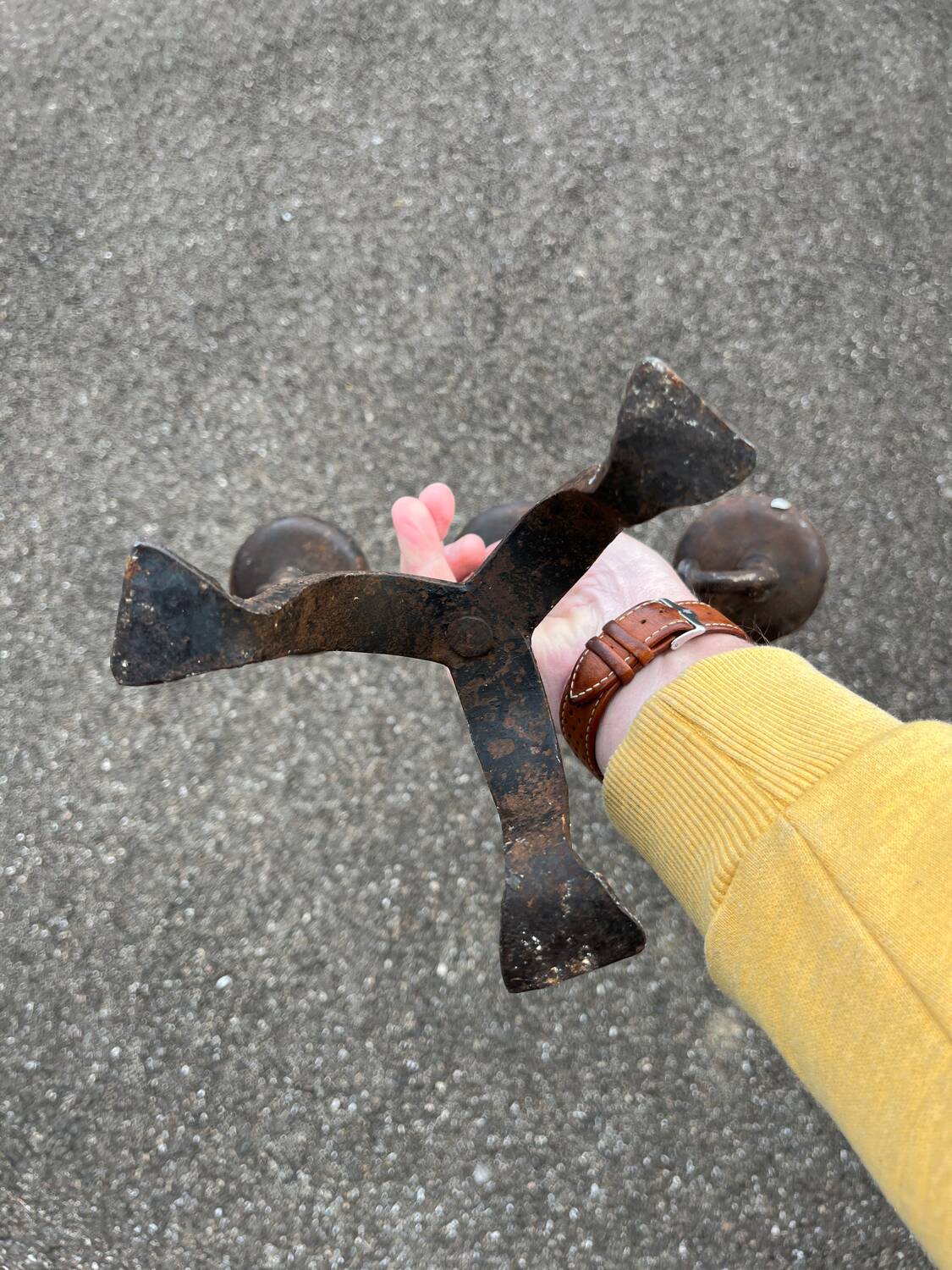 Pair of antique brutalist wrought iron candlesticks