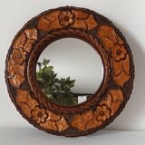 Round vintage carved wooden mirror