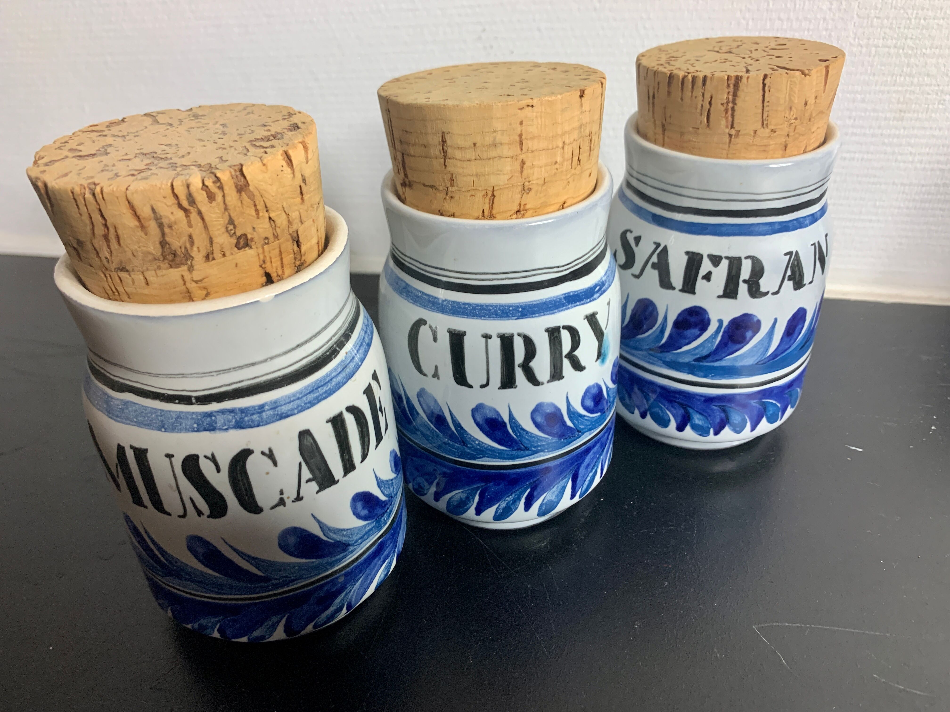 Set of 8 ceramic spice pots by Roger Capron