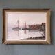 Peinture à l’huile vintage de paysage marin suédois moderne du milieu du siècle « Coastal Sunset », encadrée