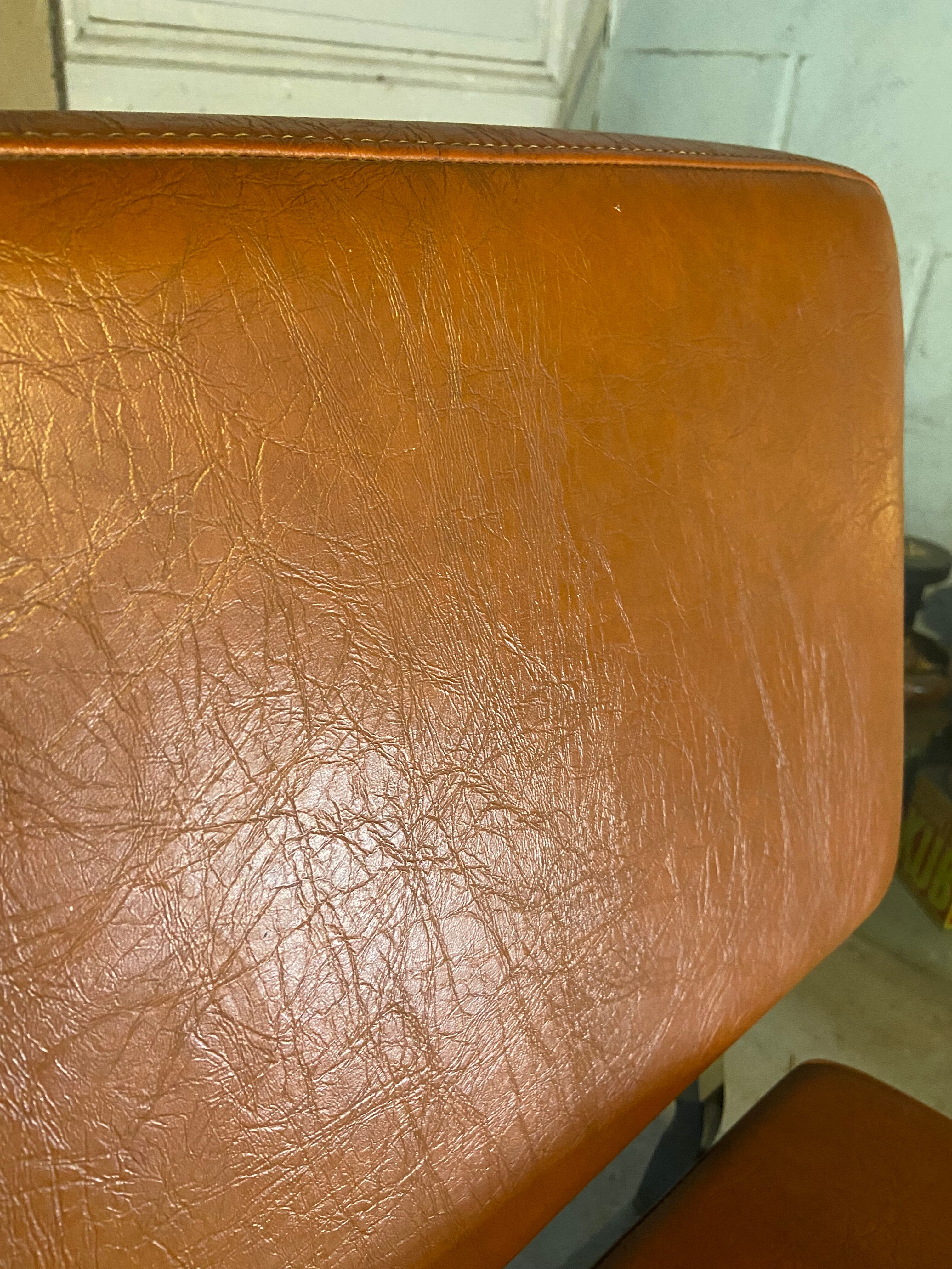 Pair of modernist low chairs in skai camel vintage 60s/70s