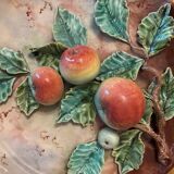 Dish with 3 trompe l'oeil apples with foliage, art deco slip no. 15