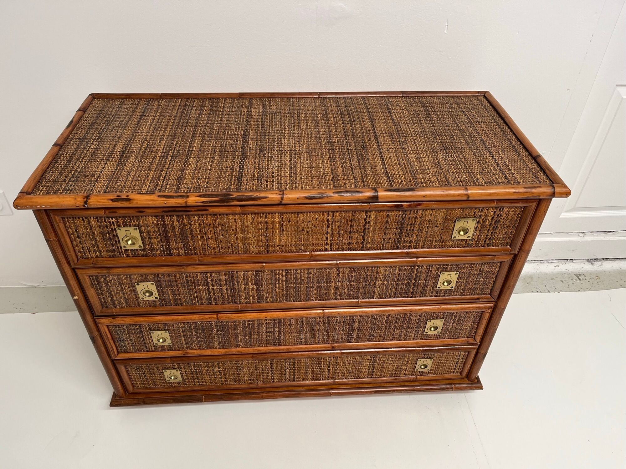 Vintage chest of drawers in bamboo and wicker 1970