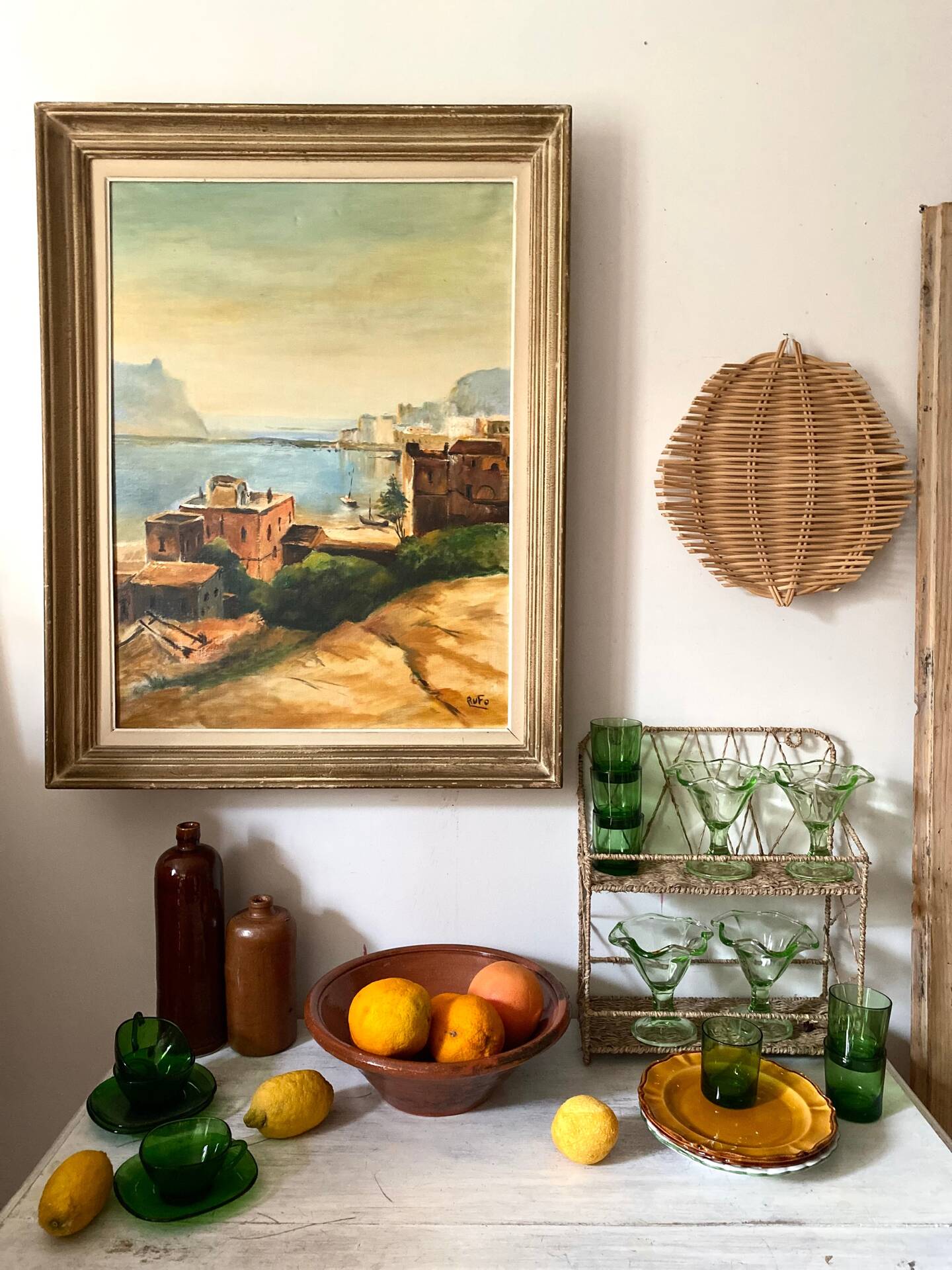 Old oil on canvas, Mediterranean port scene signed Rufo.