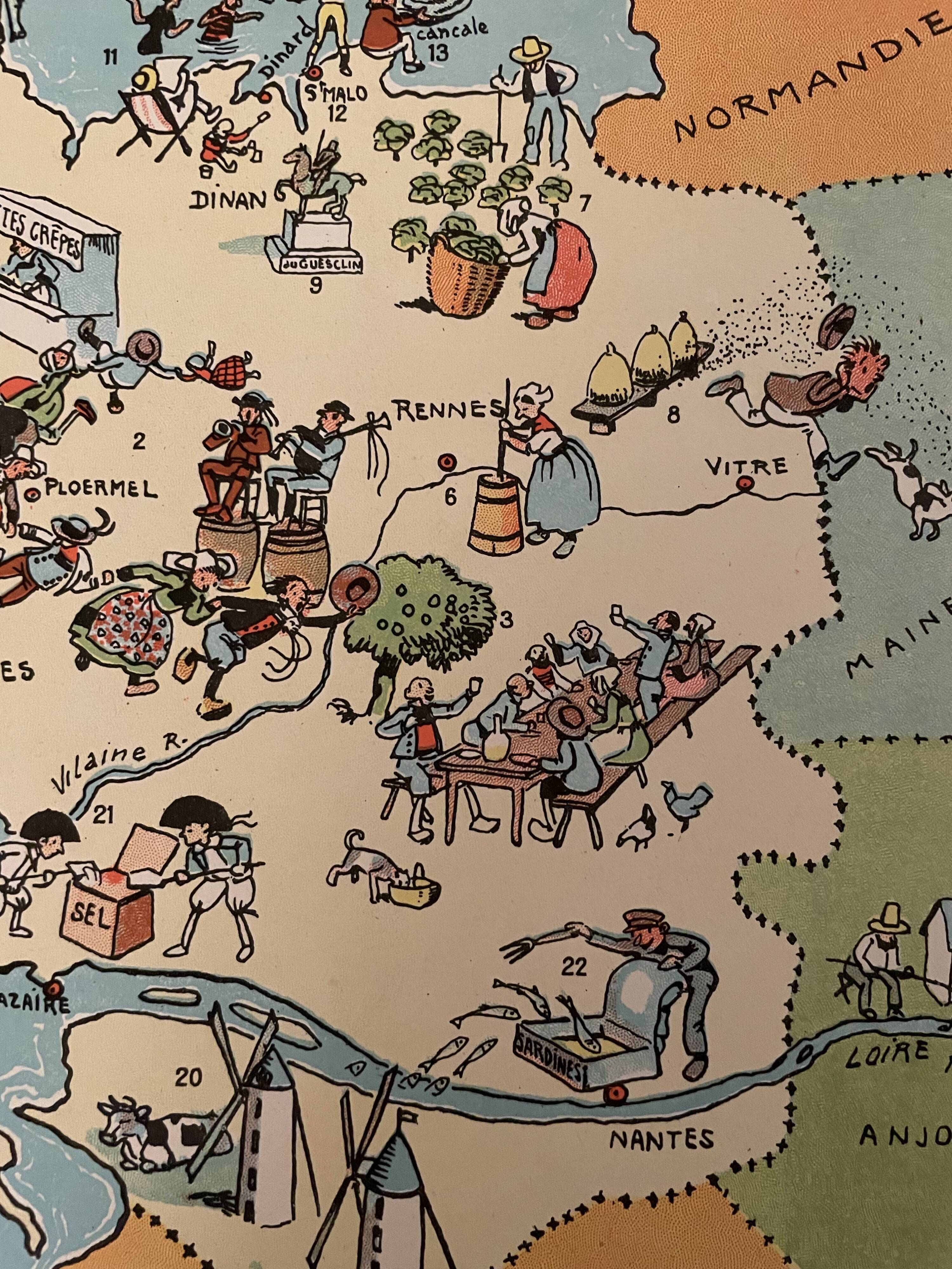 Old illustrated map of Brittany - JP Pinchon