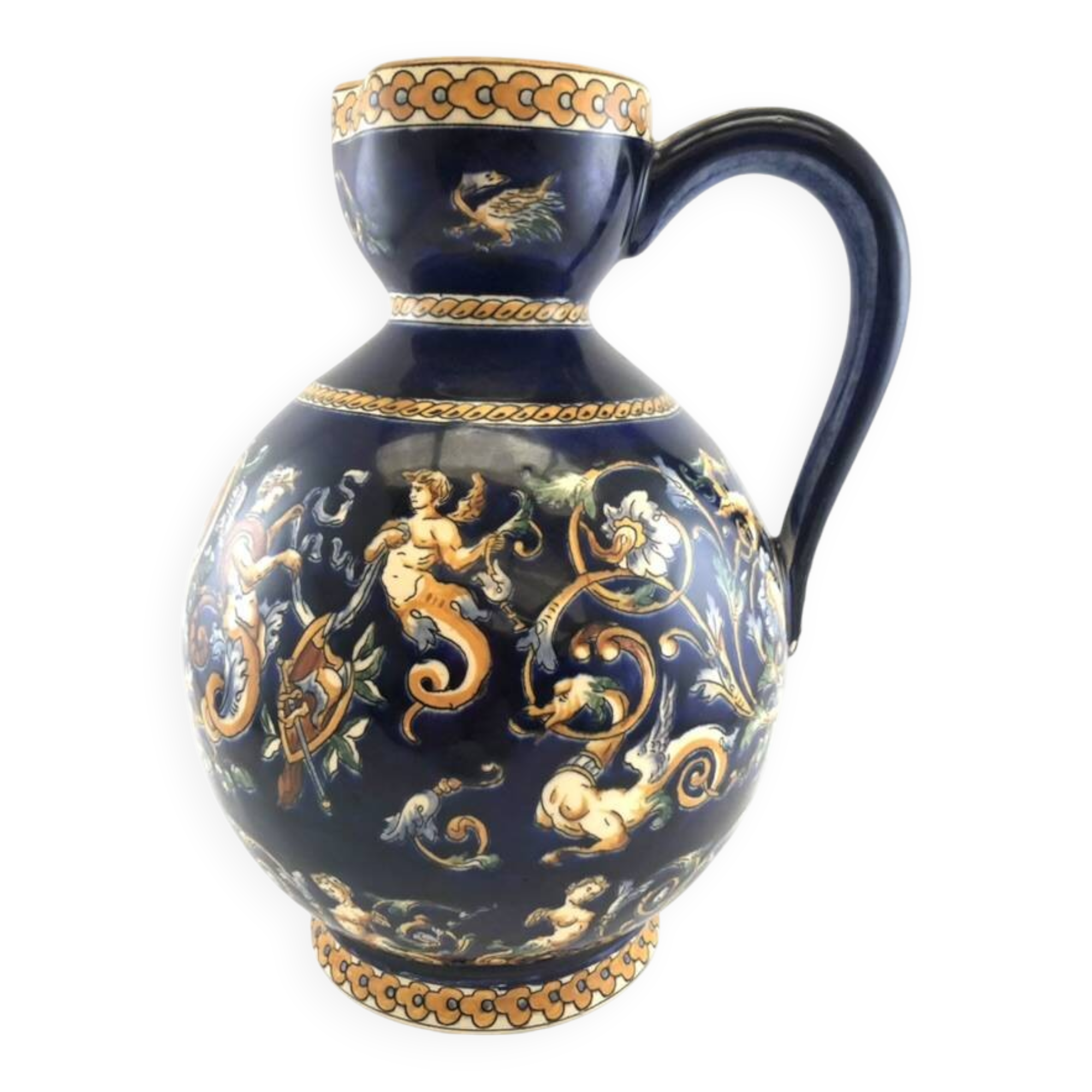 Grand pichet en faïence bleue de Gien – Modèle Renaissance